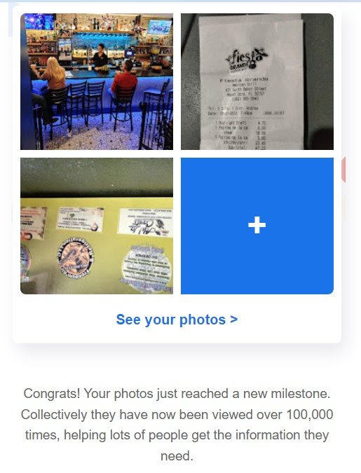 Google Maps notice: photos viewed over 100,000 times