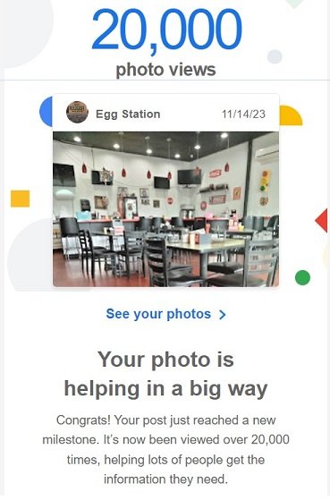 Google Maps notice: one photo viewed over 20,000 times