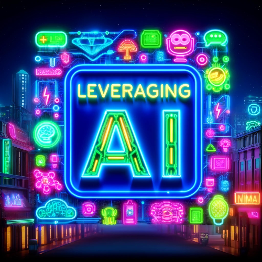 Leveraging AI. A Neon sign alluding to the need to use AI in today's marketing by using the best of technology available right now to gain market share and bring in new customers.